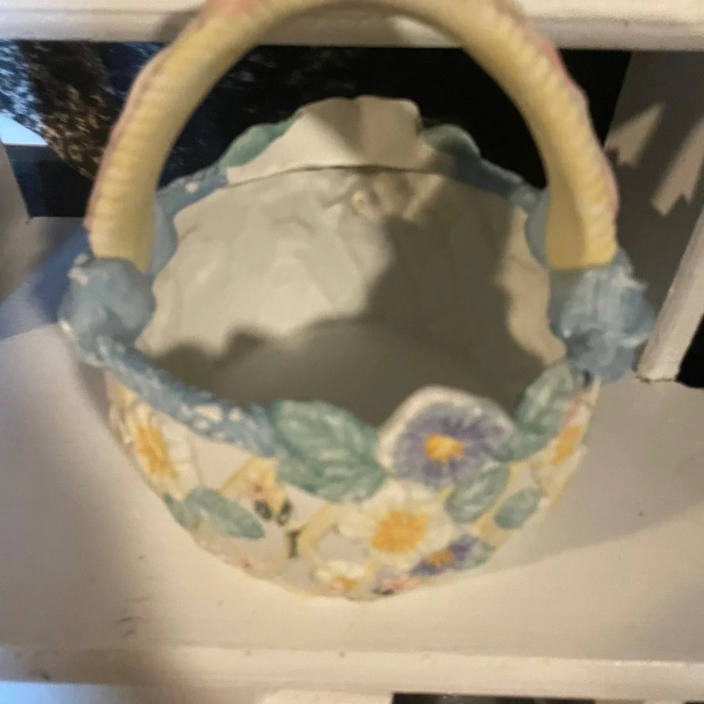 Ceramic Basket Floral Embossed Pastel Colors‎ Easter Spring Decor